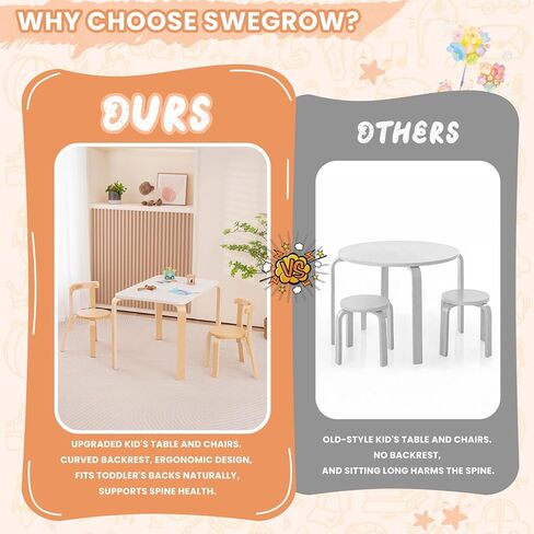 طاولة أطفال Swegrow و 4 كراسي ، طاولة خشبية وكراسي للأطفال والطفل ، أثاث خشبي للأطفال لغرفة اللعب/المنزل/روضة الأطفال in Kuwait