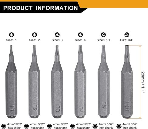 HARFINGTON 6pcs T1-T6H Torx Screwdriver Bit Set 5/32" Hex Shank 28mm Length Magnetic Star 6 Point Head Hex Bits S2 Steel Screw Driver Bit for Electric Manual Screwdrivers Precision Repair in Saudi Arabia