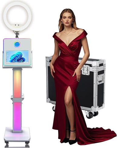 Photo Booth Machine 15.6 inch with Ring Light Selfie Portable Touch Screen Photobooth,Mirror Photo Booth with Flight Case for Wedding Party Events (Machine+Mini Printer) in Kuwait