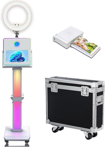 Photo Booth Machine 15.6 inch with Ring Light Selfie Portable Touch Screen Photobooth,Mirror Photo Booth with Flight Case for Wedding Party Events (Machine+Mini Printer) in Kuwait