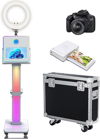 Photo Booth Machine 15.6 inch with Ring Light Selfie Portable Touch Screen Photobooth,Mirror Photo Booth with Flight Case for Wedding Party Events (Machine+Mini Printer) in Kuwait