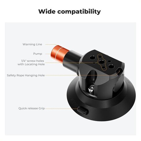 K & F Concept 3 "Cuction Cup Mount مع 360 درجة ذراع ماجة للرأس مزدوج الكرة ، 1/4" المسمار ، حبل السيارة السريع متوافق مع DJI Insta360 لفيديو كاميرا الحركة in Saudi Arabia