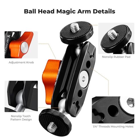 K & F Concept Dual Ball Heads Magic Heads ، ومرض ذراع سحري صغير مع 1/4 "-20 برغي ، 360 درجة ، رأس الكرة الدوارة ، ذراع شاشة كاميرا ألومنيوم للكاميرا والضوء والميكروفون والمراقبة in Saudi Arabia