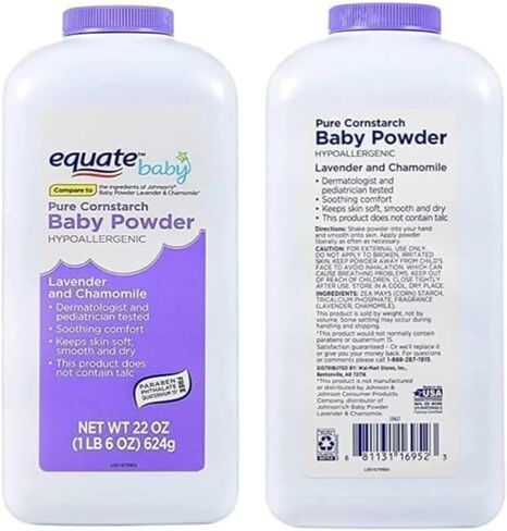 Equate Pure Cornstarch Baby Powder with Lavender and Chamomile-Talc-Free(Pack 2, 22 Oz.) in Kuwait