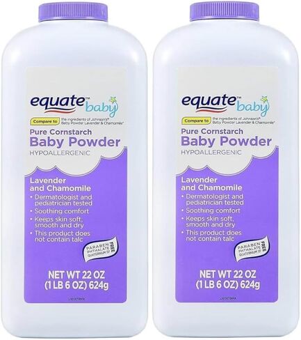 Equate Pure Cornstarch Baby Powder with Lavender and Chamomile-Talc-Free(Pack 2, 22 Oz.) in Kuwait