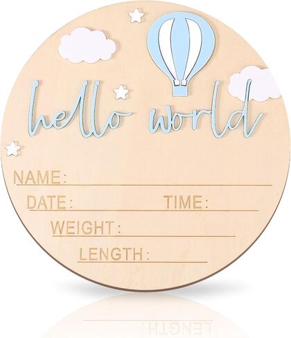 علامة إعلان طفل خشبي ، 5.9 بوصة Hello World Namebool اسم المولود الجديد لصبي أو فتاة إعلان اسم مجلس الولادة لمستشفيات ديكور الحضانة in Saudi Arabia