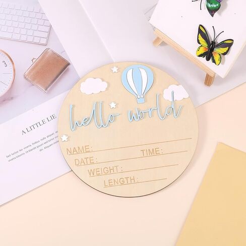 علامة إعلان طفل خشبي ، 5.9 بوصة Hello World Namebool اسم المولود الجديد لصبي أو فتاة إعلان اسم مجلس الولادة لمستشفيات ديكور الحضانة in Saudi Arabia
