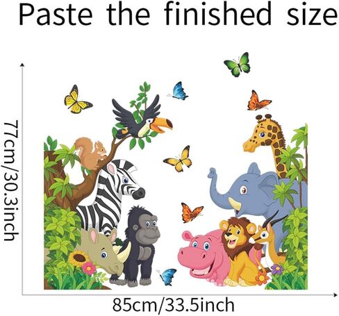 Jungle Animals Wall Stickers – Peel & Stick 3D Safari Decals with Giraffe, Leopard, Monkey, Palm Leaves, Birds, and Butterflies – Removable Vinyl Wall Art for Nursery Bedroom Decor in Saudi Arabia