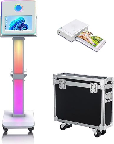 آلة كشك الصور 15.6 بوصة سيلفي سيلفي شاشة تعمل باللمس فوتوبوث مع ضوء RGB ، كشك صور المرآة مع حالة طيران لأحداث حفل الزفاف (آلة+طابعة صغيرة) in Kuwait