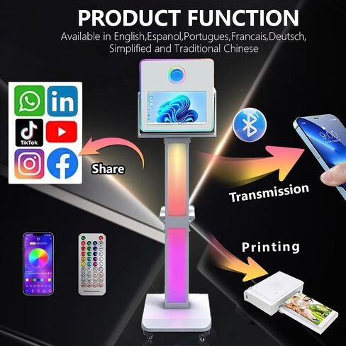 آلة كشك الصور 15.6 بوصة سيلفي سيلفي شاشة تعمل باللمس فوتوبوث مع ضوء RGB ، كشك صور المرآة مع حالة طيران لأحداث حفل الزفاف (آلة+طابعة صغيرة) in Kuwait