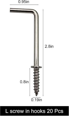 IDEALSV 2 Inch 1 Shape Screw Hooks L Shape Hooks 7 Shape Hooks Black (20 Pack) in Kuwait