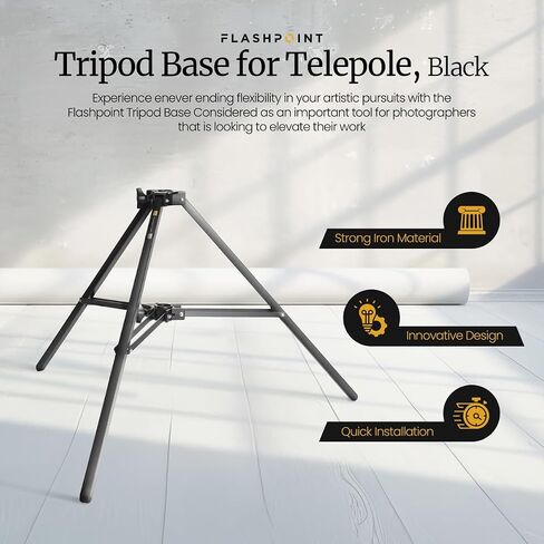 Flashpoint Tripod Base for Telepole or Autopole – Heavy-Duty Iron Stand with Stable Square Legs, Compact & Portable Design, Secure Support for Photography & Lighting Equipment – Black in Saudi Arabia