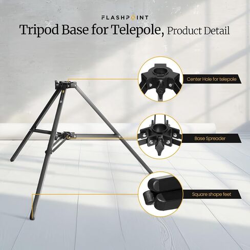 Flashpoint Tripod Base for Telepole or Autopole – Heavy-Duty Iron Stand with Stable Square Legs, Compact & Portable Design, Secure Support for Photography & Lighting Equipment – Black in Saudi Arabia
