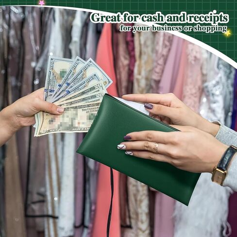3 Pcs Money Bag with Zipper Bank Bag 11 x 6 Inch Security Bank Deposit Bag PU Leather Money Pouch Leatherette Zippered Coin Cash Bag Utility Check Wallet Cosmetic Tool(Green) in Kuwait