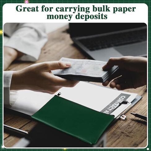 3 Pcs Money Bag with Zipper Bank Bag 11 x 6 Inch Security Bank Deposit Bag PU Leather Money Pouch Leatherette Zippered Coin Cash Bag Utility Check Wallet Cosmetic Tool(Green) in Kuwait
