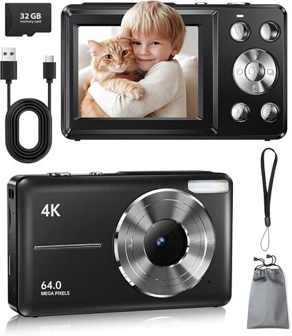 الكاميرات الرقمية 4K Flatic 4K للتصوير الفوتوغرافي ، الكاميرا الرقمية لـ Tenns مع بطاقة TF 32 جيجابايت ، كاميرا للتصوير الفوتوغرافي (R2L-2) in Kuwait