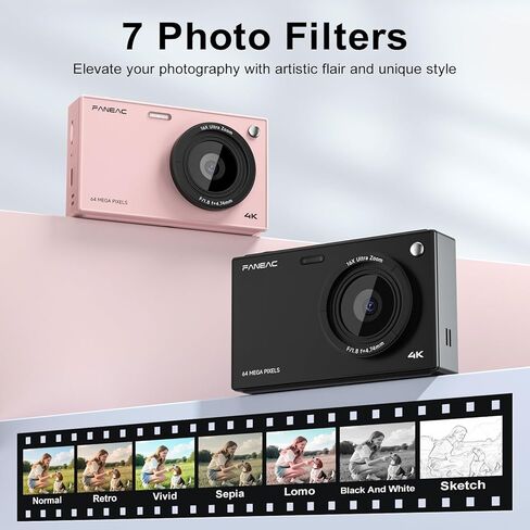 S1 Digital Camera for Kids & Beginners ، Point Autofocus Point و Shoot Camera مع شاشة IPS ، تكبير 16x ، مرشحات العدسات الماكرو ، المؤقت الذاتي ، بطاقة 32 جيجابايت - Pink (الرقمية 4K UHD 1080p FHD) in Kuwait