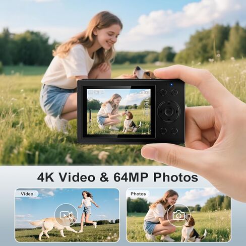 S1 Digital Camera for Kids & Beginners ، Point Autofocus Point و Shoot Camera مع شاشة IPS ، تكبير 16x ، مرشحات العدسات الماكرو ، المؤقت الذاتي ، بطاقة 32 جيجابايت - Pink (الرقمية 4K UHD 1080p FHD) in Kuwait