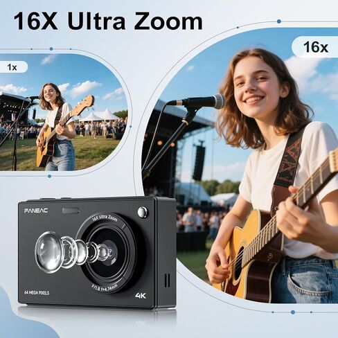S1 Digital Camera for Kids & Beginners ، Point Autofocus Point و Shoot Camera مع شاشة IPS ، تكبير 16x ، مرشحات العدسات الماكرو ، المؤقت الذاتي ، بطاقة 32 جيجابايت - Pink (الرقمية 4K UHD 1080p FHD) in Kuwait