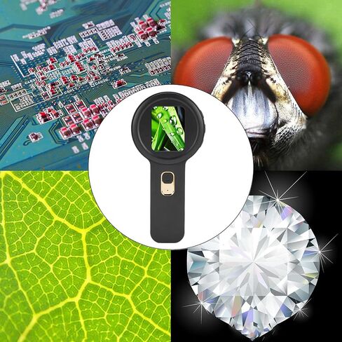 fosa Portable Digital Microscope, 200X Magnification Handheld Magnifier, Digital Magnifying Glass with 2 Inch Screen 16 LED Lights, for Jewelry Appraisal Nature Observation (Black) in Kuwait