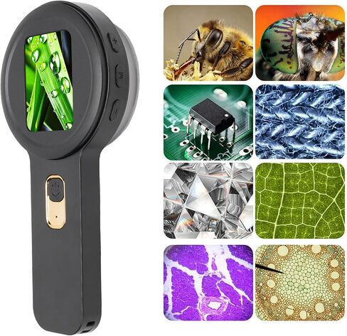 fosa Portable Digital Microscope, 200X Magnification Handheld Magnifier, Digital Magnifying Glass with 2 Inch Screen 16 LED Lights, for Jewelry Appraisal Nature Observation (Black) in Kuwait