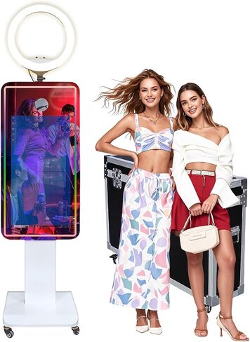 Magic Mirror Photo Booth 32 "Touch Screen Mirror Photo Booth Selfie Machine Machine Ring Light RGB Frame for Event Rental Wedding Party (Machine+Mini Printer) in Kuwait