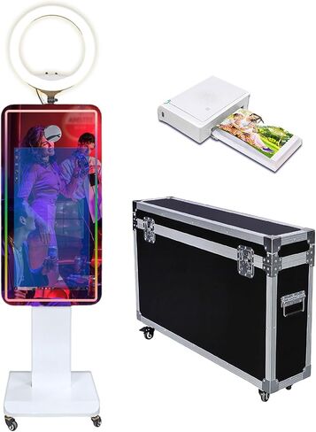 Magic Mirror Photo Booth 32 "Touch Screen Mirror Photo Booth Selfie Machine Machine Ring Light RGB Frame for Event Rental Wedding Party (Machine+Mini Printer) in Kuwait