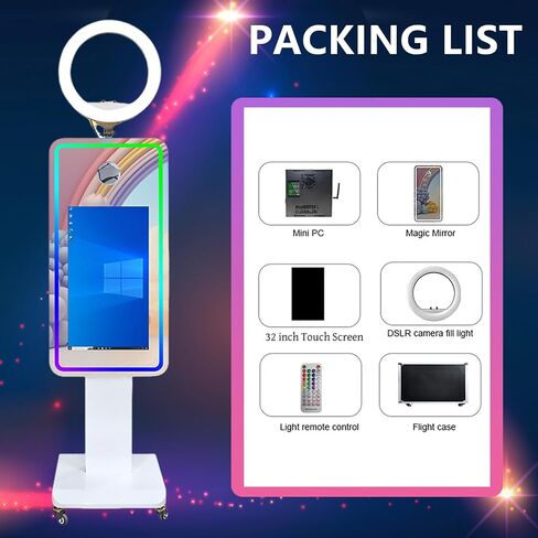 Magic Mirror Photo Booth 32 "Touch Screen Mirror Photo Booth Selfie Machine Machine Ring Light RGB Frame for Event Rental Wedding Party (Machine+Mini Printer) in Kuwait