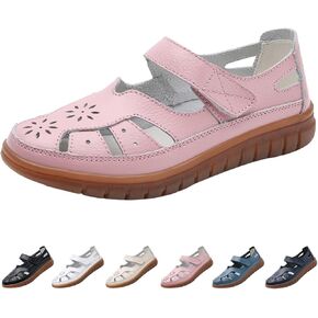 Women's Closed Toe Leather Sandals,Summer Comfort Non-slip Oxford Orthopedic Ankle Strap Casual Dress Mary Jane Shoes in Kuwait