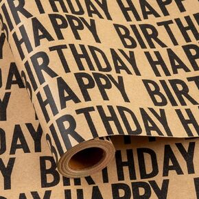 MAYPLUSS Kraft Birthday Wrapping Paper Roll - Mini Roll -17" x 120" Per roll - (42.3 sq.ft) Colorful Balloon,Diagonal Stripes Happy Birthday Lettering, Party all Occassion in Kuwait