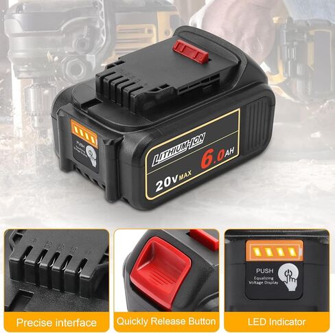 2pack 20V 6.0Ah Replacement for Dewalt 20V Max Battery Compatible with DCB206 DCB205 DCB204 DCB203 DCB201 Lithium Batteries for Dewalt 20V Cordless Tools in Saudi Arabia