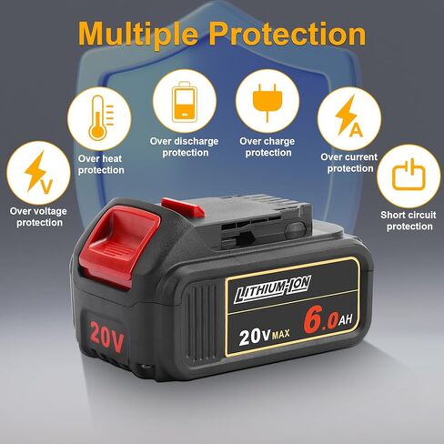 2pack 20V 6.0Ah Replacement for Dewalt 20V Max Battery Compatible with DCB206 DCB205 DCB204 DCB203 DCB201 Lithium Batteries for Dewalt 20V Cordless Tools in Saudi Arabia