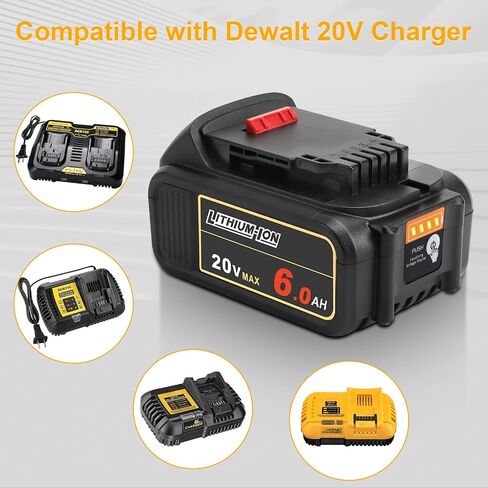 2pack 20V 6.0Ah Replacement for Dewalt 20V Max Battery Compatible with DCB206 DCB205 DCB204 DCB203 DCB201 Lithium Batteries for Dewalt 20V Cordless Tools in Saudi Arabia