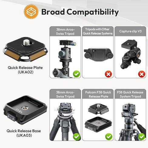 ULANZI UKA03 MATTER QUICE FERESS BASE ، محول ثلاثيات الكاميرا TRIPOD TRUPOD F38 QR مع 1/4 '' ، 3/8 بوصة قفل آمن ل monopod ، مثبت ، DJI ، ARCA SWISS （قاعدة فقط）） in Kuwait