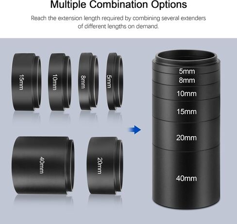 Astromania Astronomical T2-Extension Tube Kit for Cameras and eyepieces - Length 5mm 8mm 10mm 15mm 20mm 40mm - Bundle with - T-Ring Adapter for Nikon&Canon EOS in Saudi Arabia