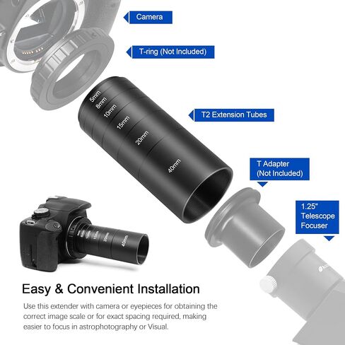 Astromania Astronomical T2-Extension Tube Kit for Cameras and eyepieces - Length 5mm 8mm 10mm 15mm 20mm 40mm - Bundle with - M48X0.75 Male/M42X0.75 Female to M42X0.75 Male Telescope Adapter in Saudi Arabia