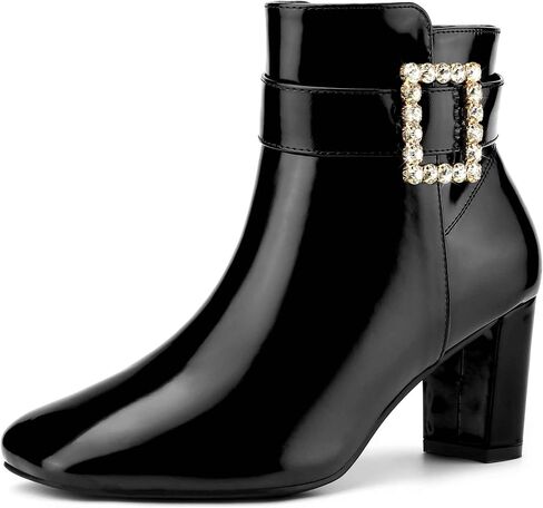 Perphy Rhinestone Buckle Decor Square Toe Chunky Heel Ankle Boots for Women in Saudi Arabia