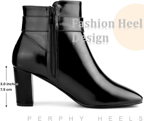Perphy Rhinestone Buckle Decor Square Toe Chunky Heel Ankle Boots for Women in Saudi Arabia