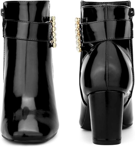 Perphy Rhinestone Buckle Decor Square Toe Chunky Heel Ankle Boots for Women in Saudi Arabia