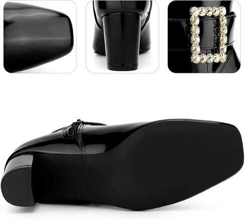 Perphy Rhinestone Buckle Decor Square Toe Chunky Heel Ankle Boots for Women in Saudi Arabia