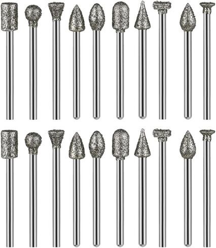 20pcs diamond purr burr bur set - إكسسوارات الأدوات الدوارة مجموعة نحت حجرية مع ساق 1/8 بوصة للحجر ، والنحت الخزفي والزجاج ، والطحن ، والتلميع ، والنحت ، والرمل in Saudi Arabia