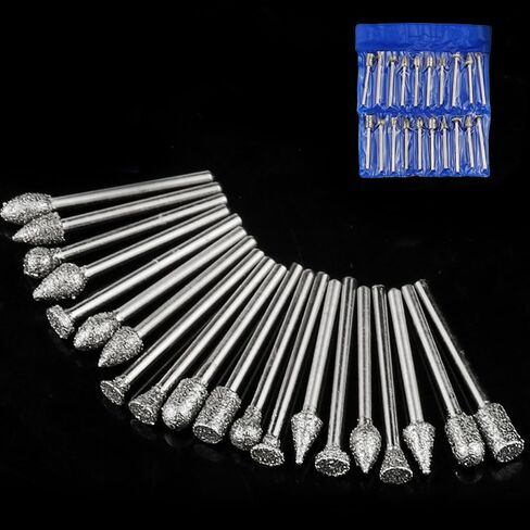 20pcs diamond purr burr bur set - إكسسوارات الأدوات الدوارة مجموعة نحت حجرية مع ساق 1/8 بوصة للحجر ، والنحت الخزفي والزجاج ، والطحن ، والتلميع ، والنحت ، والرمل in Saudi Arabia