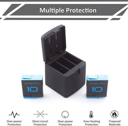 Camera Camera 3-Channel Battery Charger & Storage Case لـ GoPro Hero 12/11/10/9 | Fast Type-C شحن الرصيف لكاميرات العمل | محطة طاقة محمولة مضغوطة لثلاث بطاريات in Saudi Arabia