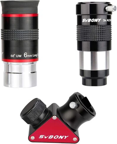 SVBONY Telescope Eyepiece 68° Wide Angle Eyepiece 6mm, and SV188P 90 Degree Dielectric Mirror Star Diagonal Bundle with 3X Barlow Lens, FMC Achromatic Telescope Accessories for Astronomical Visual in Saudi Arabia