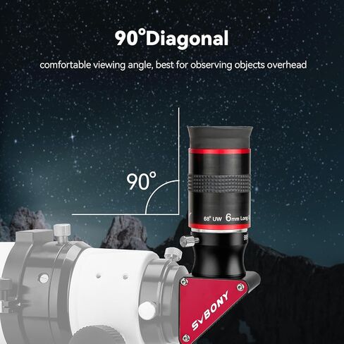 SVBONY Telescope Eyepiece 68° Wide Angle Eyepiece 6mm, and SV188P 90 Degree Dielectric Mirror Star Diagonal Bundle with 3X Barlow Lens, FMC Achromatic Telescope Accessories for Astronomical Visual in Saudi Arabia