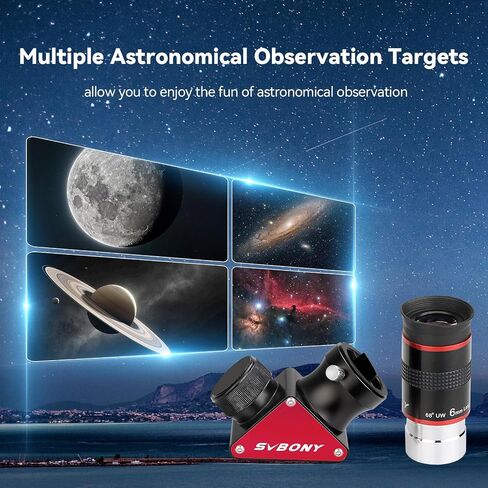 SVBONY Telescope Eyepiece 68° Wide Angle Eyepiece 6mm, and SV188P 90 Degree Dielectric Mirror Star Diagonal Bundle with 3X Barlow Lens, FMC Achromatic Telescope Accessories for Astronomical Visual in Saudi Arabia