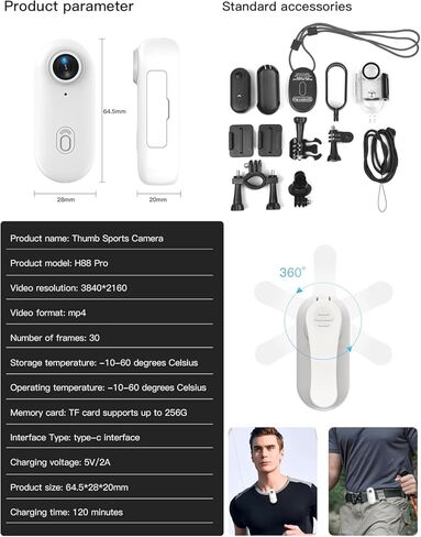 4K 8MP Camera Camera Pro Edition ، كاميرا الحركة مع عدسة زاوية واسعة 120 درجة للرياضة الخارجية ، أبيض in Kuwait