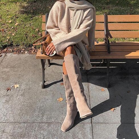 Knee High Boots for Women Chunky Heel Square Toe Tall Boots with Side Zipper Fashion Party Wide Calf Long Boots in Saudi Arabia