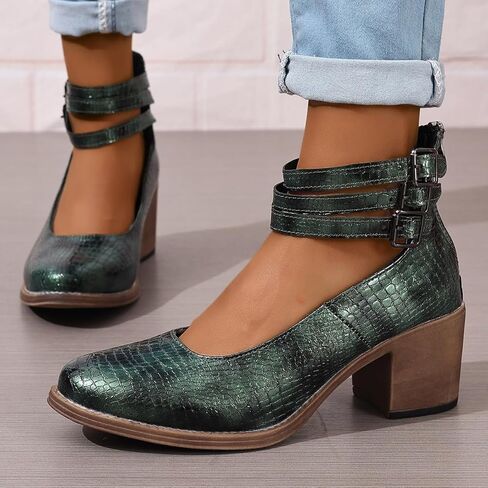 Mary Jane Shoes Womens Pumps Heels Animal Print Round Toe Ankle Straps Comfortable Dress Shoes for Business Casual, US Size 6-10.5 in Kuwait