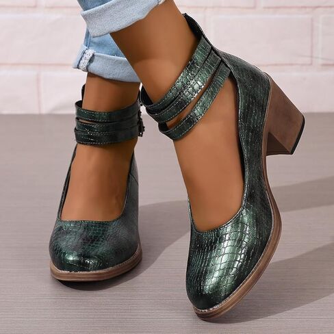 Mary Jane Shoes Womens Pumps Heels Animal Print Round Toe Ankle Straps Comfortable Dress Shoes for Business Casual, US Size 6-10.5 in Kuwait